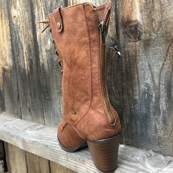 JustFab women's boots Sz 7 Brown Lace Zipper New - Picture 3 of 8